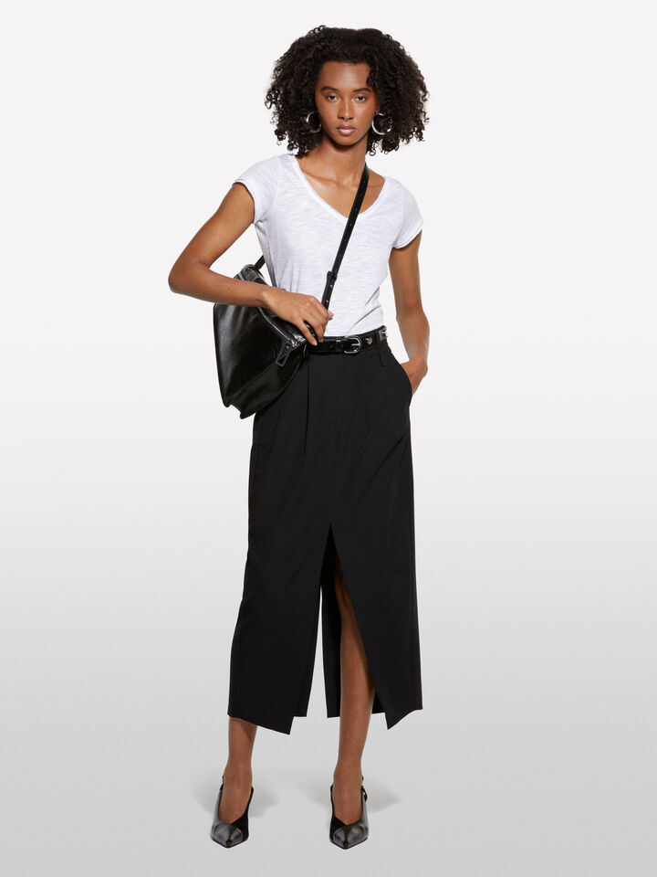 Schwarzer Midirock mit Schlitz - damen-midiröcke, longuette - Schwarz | Sisley image number 1